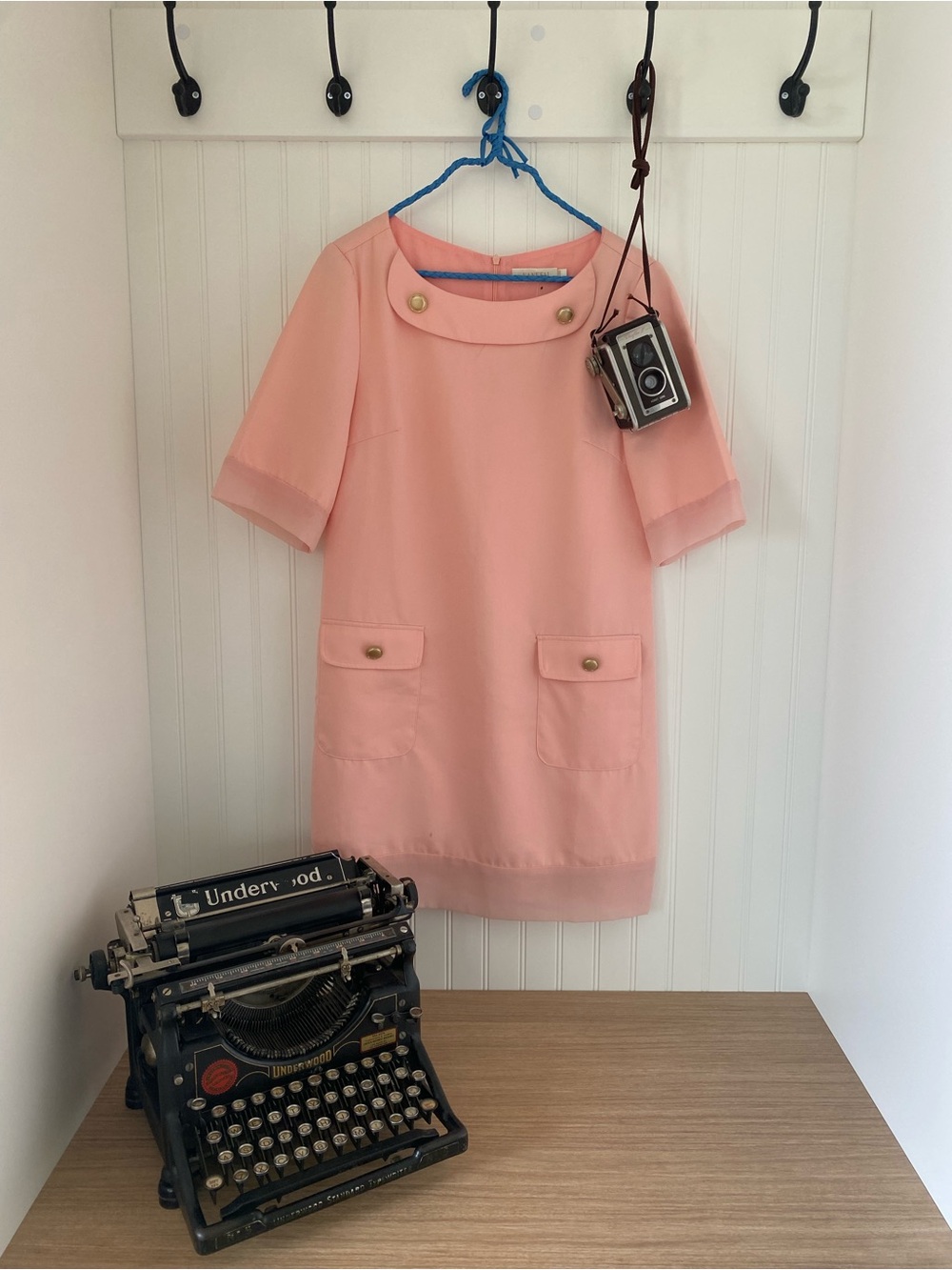 Classic Pink Shift Dress with Button Detail - Picture 1 of 5